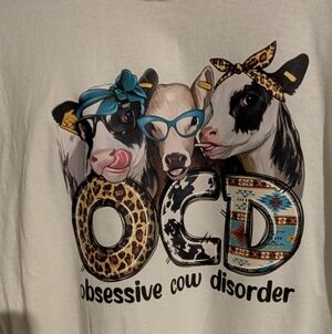 Women's Graphic T-Shirt with Cow Print - White Women's Size Medium